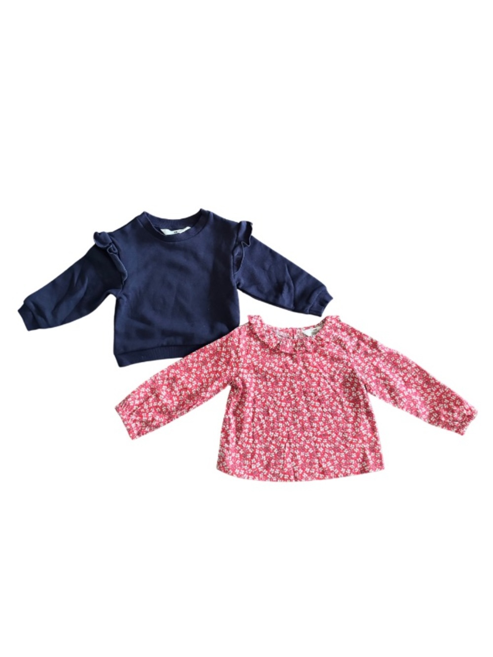 💙❤️ H&M Girls Navy Ruffle Sweatshirt & Floral Blouse Bundle 2T 3T